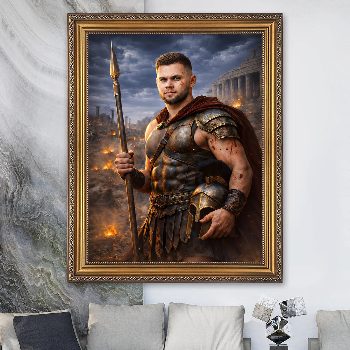 Image of Portret na płótnie w stylu starożytnego wojownika ze zdjęcia – personalizowany obraz mężczyzny, oryginalny prezent na urodziny