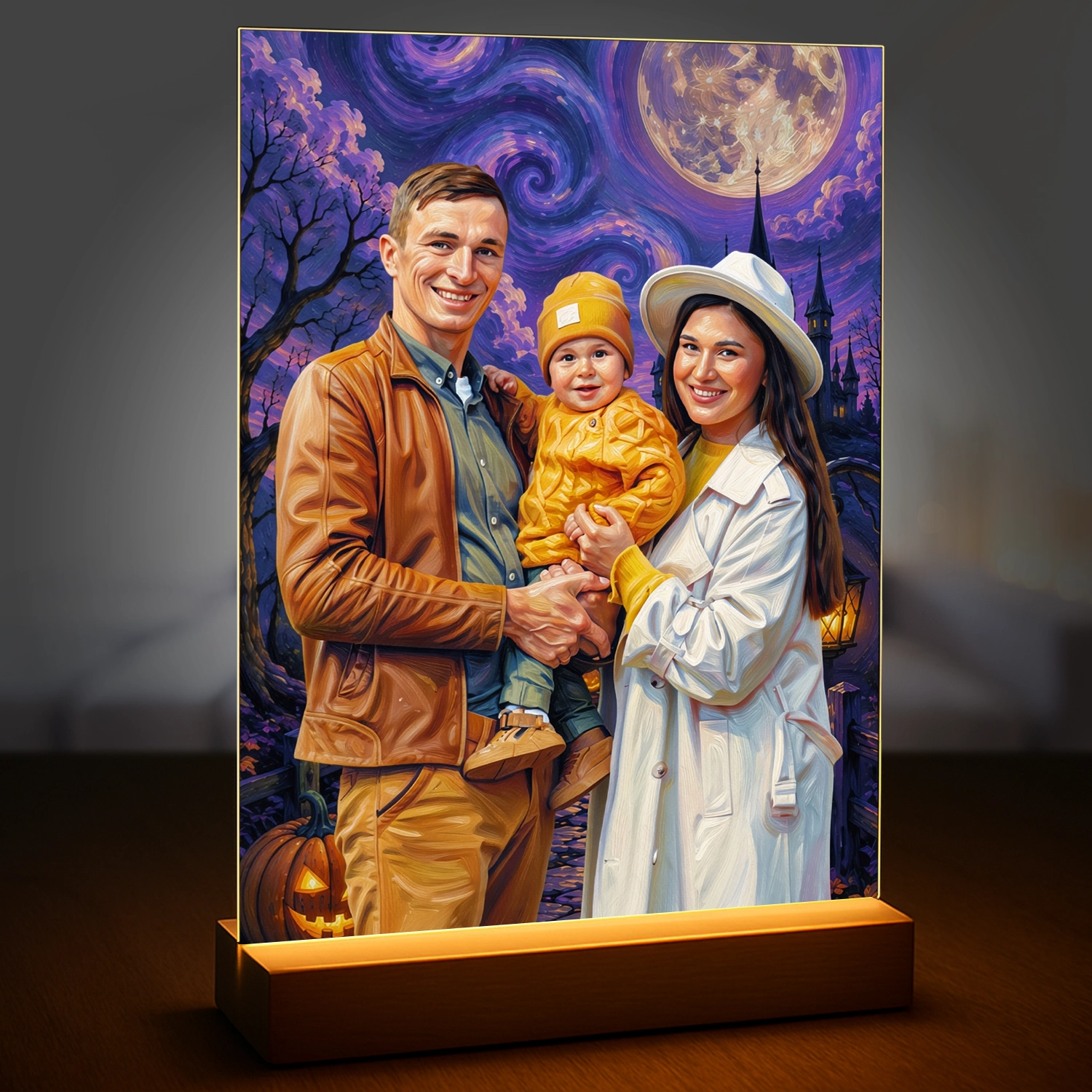 Image of wymalujchwile.pl – portret rodziny w impresjonistycznym stylu na szkle akrylowym – prezent na Halloween