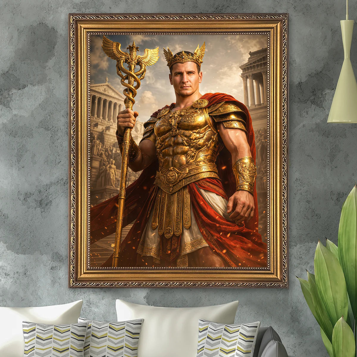Image of Portret na płótnie w stylu boga Hermesa ze zdjęcia – personalizowany obraz mężczyzny, oryginalny prezent na urodziny