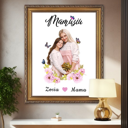 Prezent dla mamy na Dzień Matki - portret ze zdjęcia na płótnie w stylu kwiatowym
