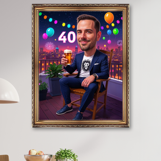 Portret w stylu karykatury na 40. - obraz na płótnie z Twojego zdjęcia