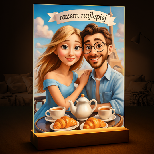 Portret pary w stylu jak z animacji - druk na szkle, portret z Twojego zdjęcia
