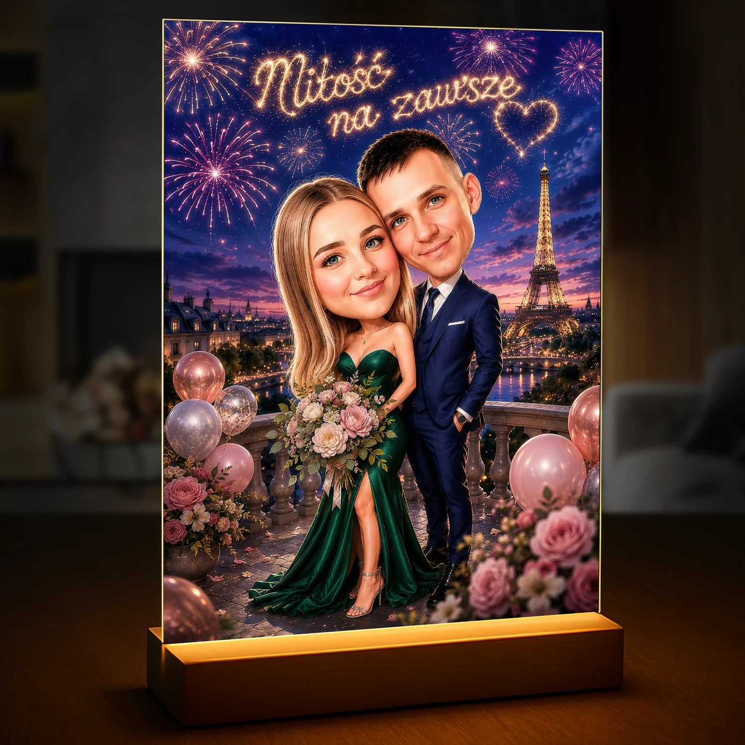 Image of Portret pary ze zdjęcia na szkle akrylowym w romantycznej scenerii, personalizowany prezent na rocznicę