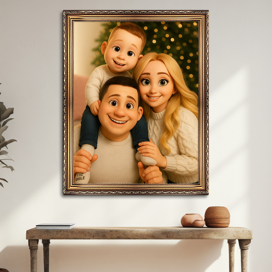 Portret rodziny w animowanym stylu - obraz na płótnie z Twojego zdjęcia