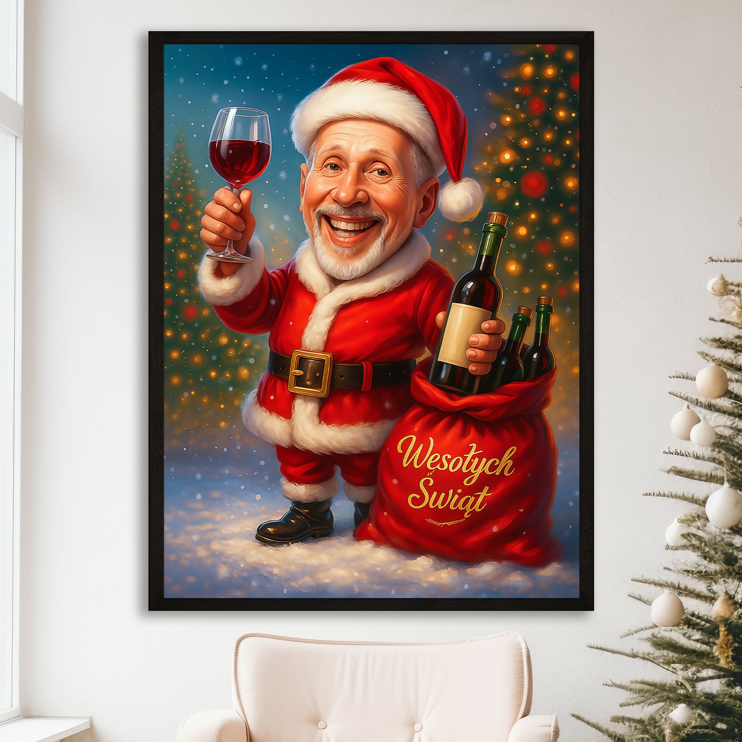 Święty Mikołaj z winem - plakat z Twojego zdjęcia