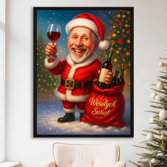 Święty Mikołaj z winem - plakat z Twojego zdjęcia