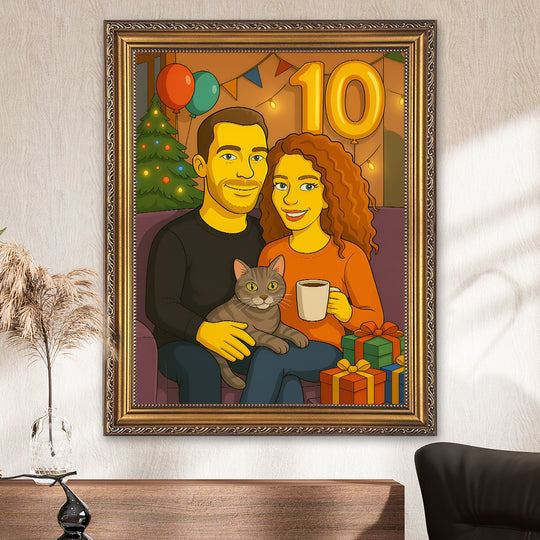 Portret pary w stylu Simpsonów - obraz na płótnie z Twojego zdjęcia