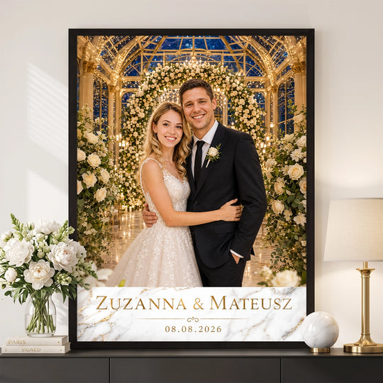 Wyjątkowy prezent na ślub dla pary młodej – personalizowany plakat Piękny dzień ślubu