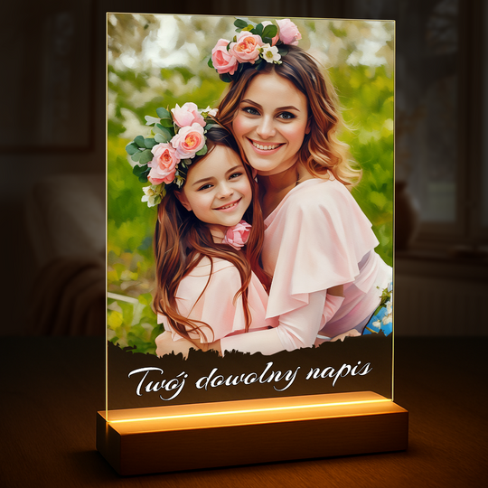 Portret z mamą + napis - druk na szkle, portret z Twojego zdjęcia