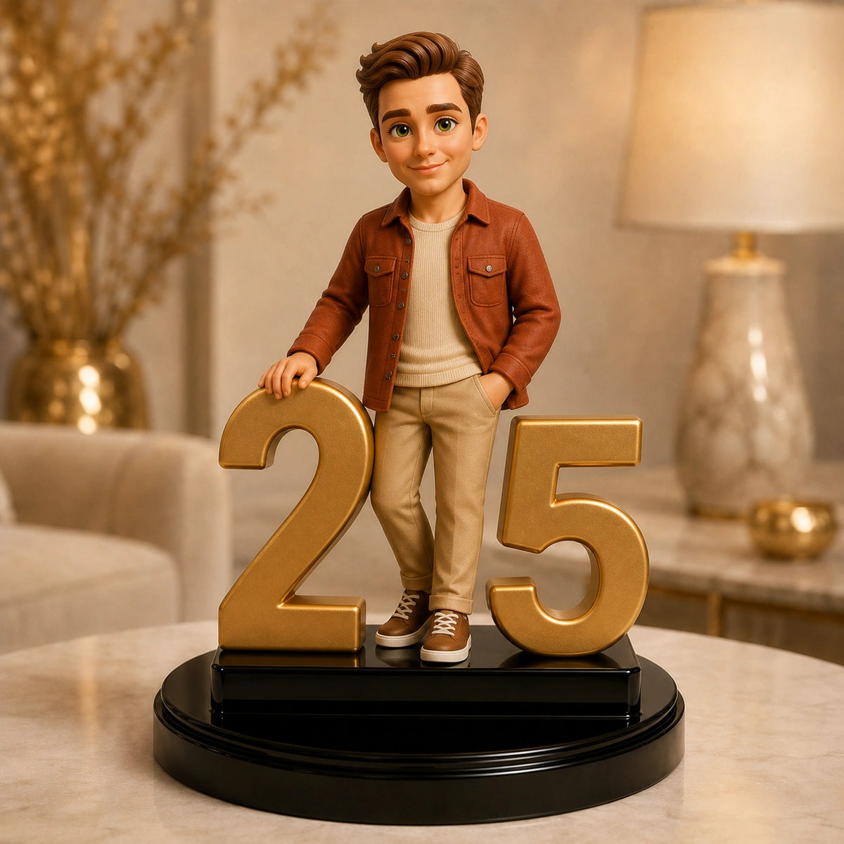Image of Personalizowana figurka 3D z cyfrą 25 ze zdjęcia – oryginalny prezent dla chłopaka na 25 urodziny