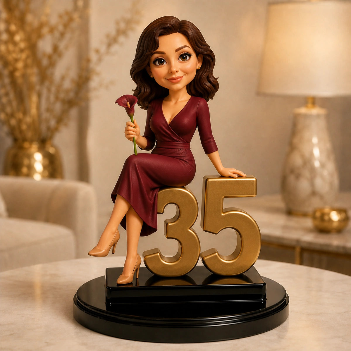 Image of Personalizowana figurka 3D z cyfrą 35 ze zdjęcia – wyjątkowy prezent dla niej na 35 urodziny