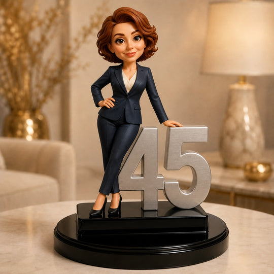 Oryginalny prezent dla niej na 45 urodziny – personalizowana figurka 3D Karykatura na jej 45 urodziny