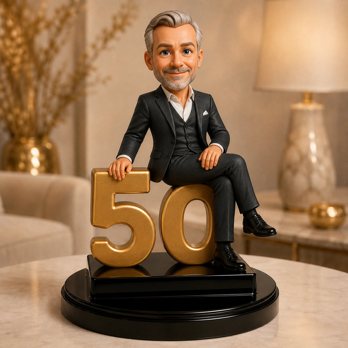Image of Personalizowana figurka 3D z cyfrą 50 ze zdjęcia – elegancki prezent dla niego na 50 urodziny