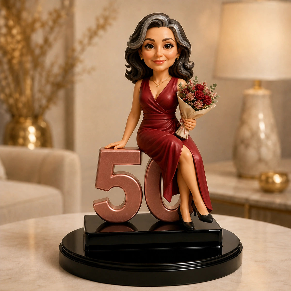Image of Personalizowana figurka 3D z cyfrą 50 ze zdjęcia – wyjątkowy prezent dla mamy na 50 urodziny
