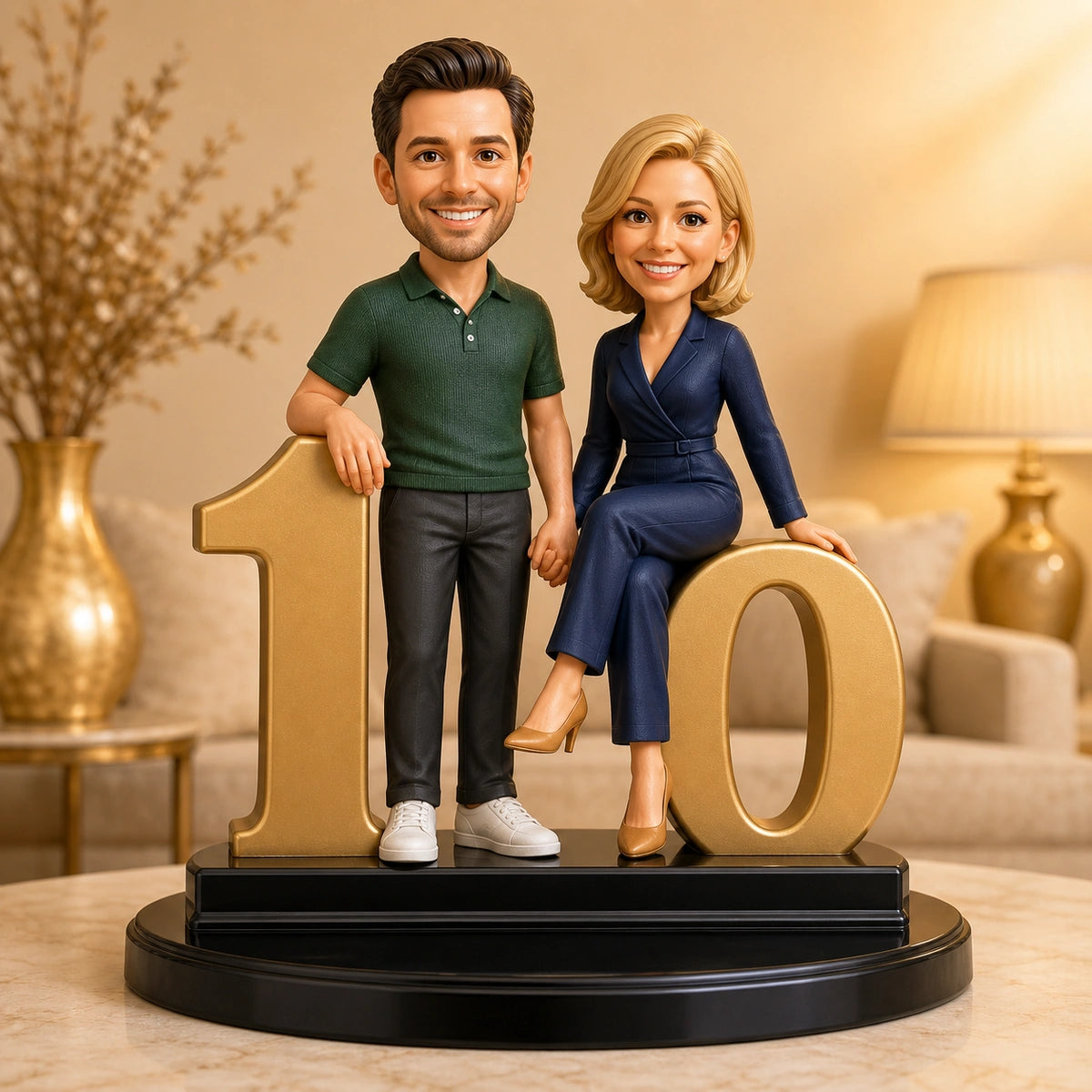 Image of Personalizowana figurka 3D pary z liczbą 10 ze zdjęć – prezent na 10 rocznicę ślubu