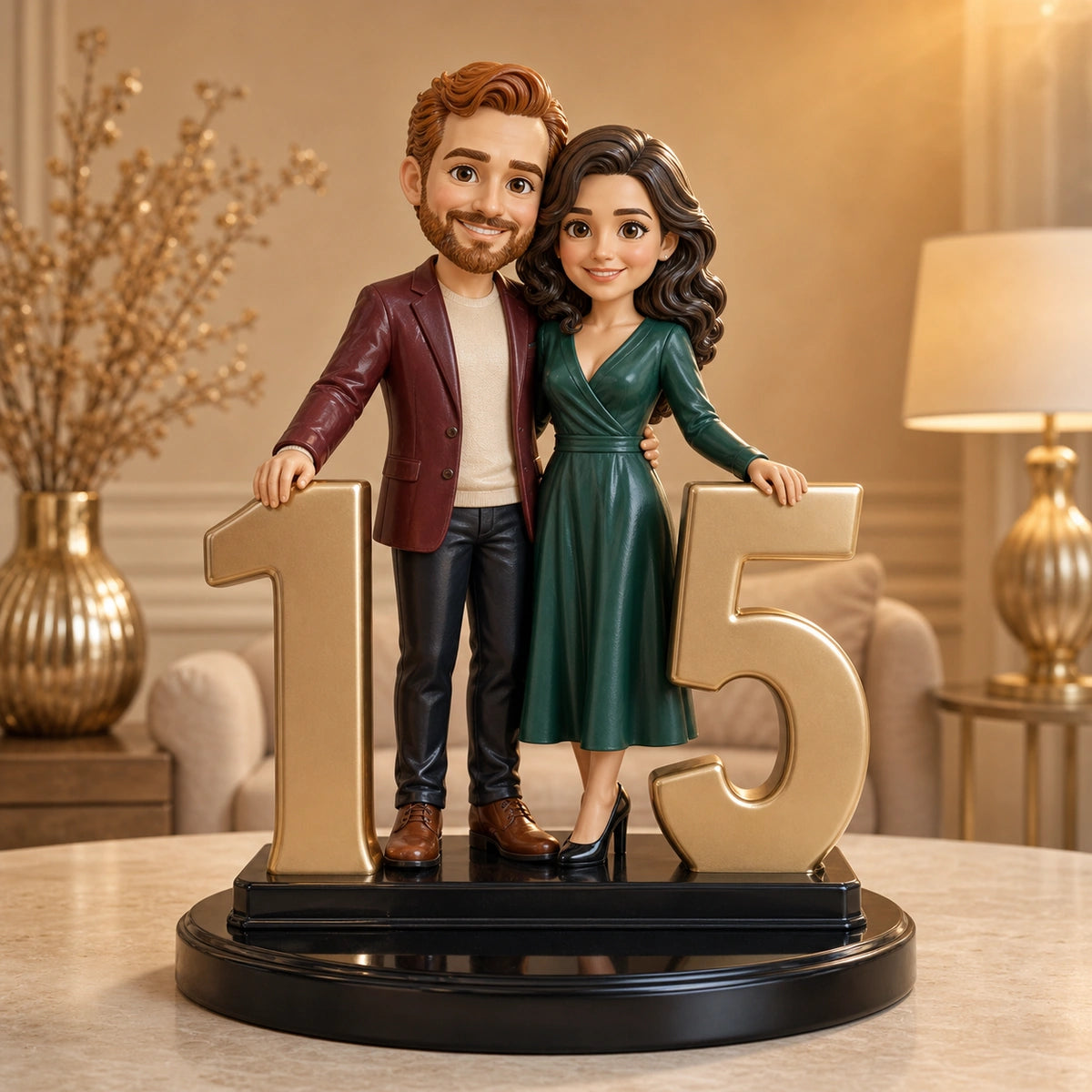 Image of Personalizowana figurka 3D pary z liczbą 15 ze zdjęć – prezent na 15 rocznicę ślubu