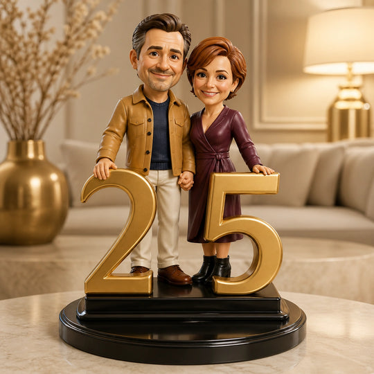Prezent na 25. rocznicę dla pary – personalizowana figurka 3D Karykatura Srebrne gody