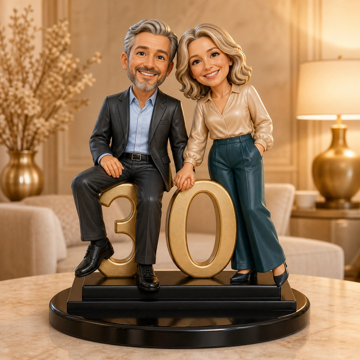 Image of Personalizowana figurka 3D pary przy złotej liczbie 30 – prezent na 30 rocznicę ślubu