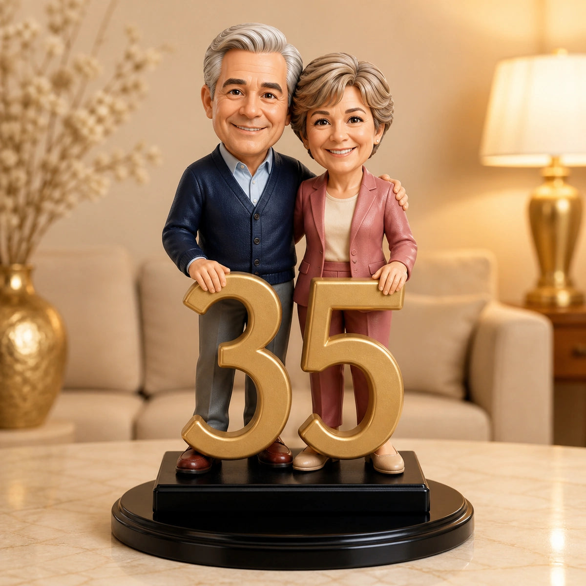 Image of Personalizowana figurka 3D pary przy złotej liczbie 35 – prezent na 35 rocznicę ślubu