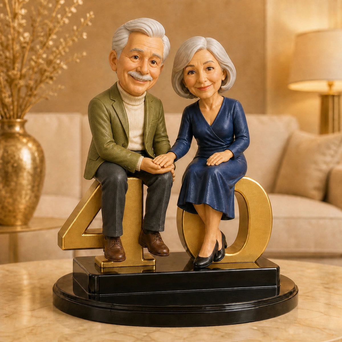 Image of Personalizowana figurka 3D pary przy złotej liczbie 40 – prezent na 40 rocznicę ślubu