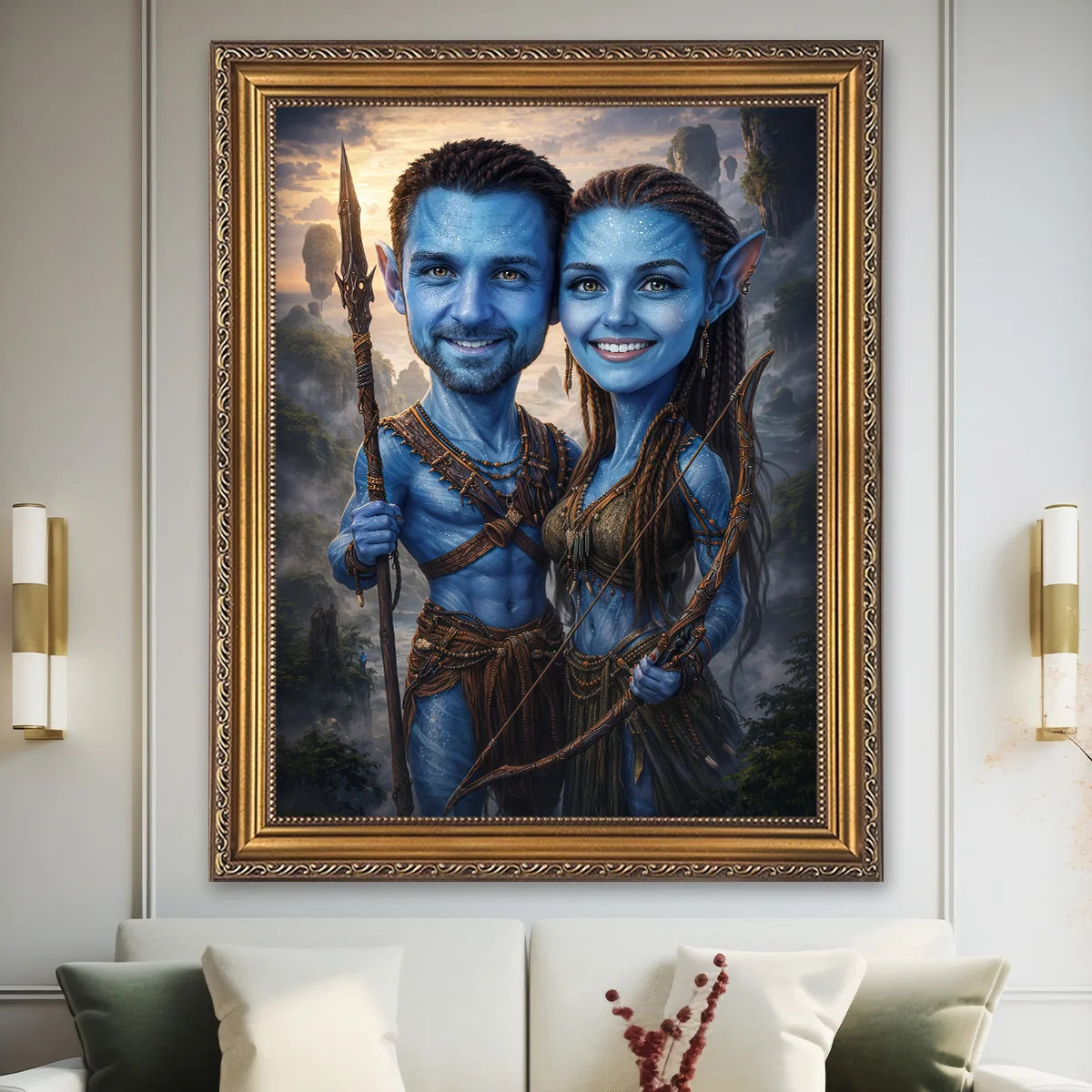 Image of Personalizowany portret pary, obraz ze zdjęcia w fantastycznym klimacie, niebieskie postacie w ramie