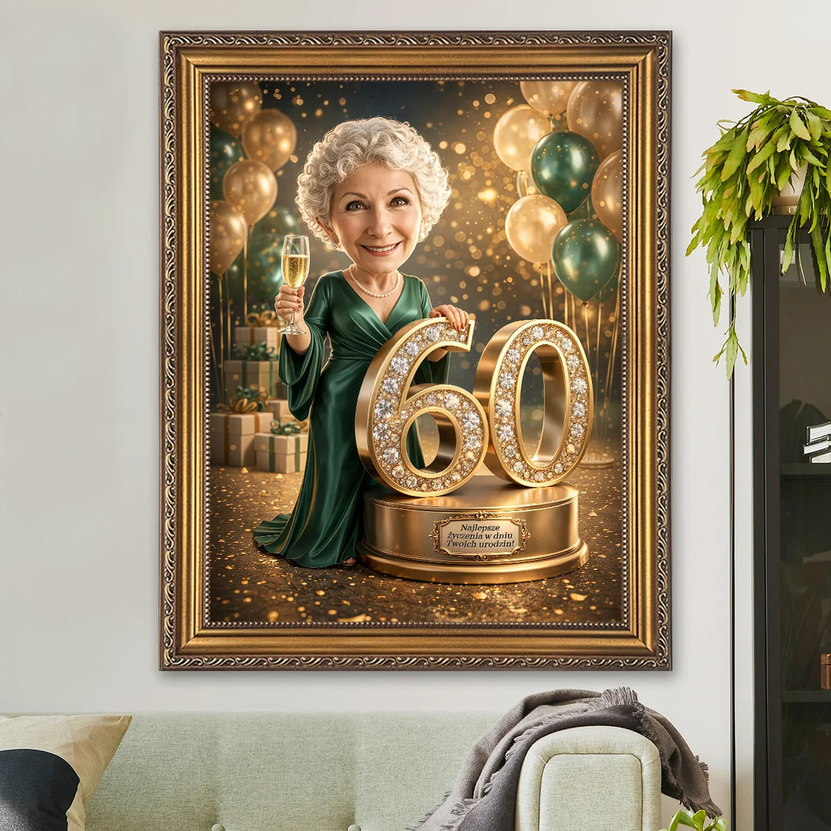 Image of Portret glamour na płótnie ze zdjęcia na 60 urodziny – personalizowany obraz, wyjątkowy prezent dla kobiety