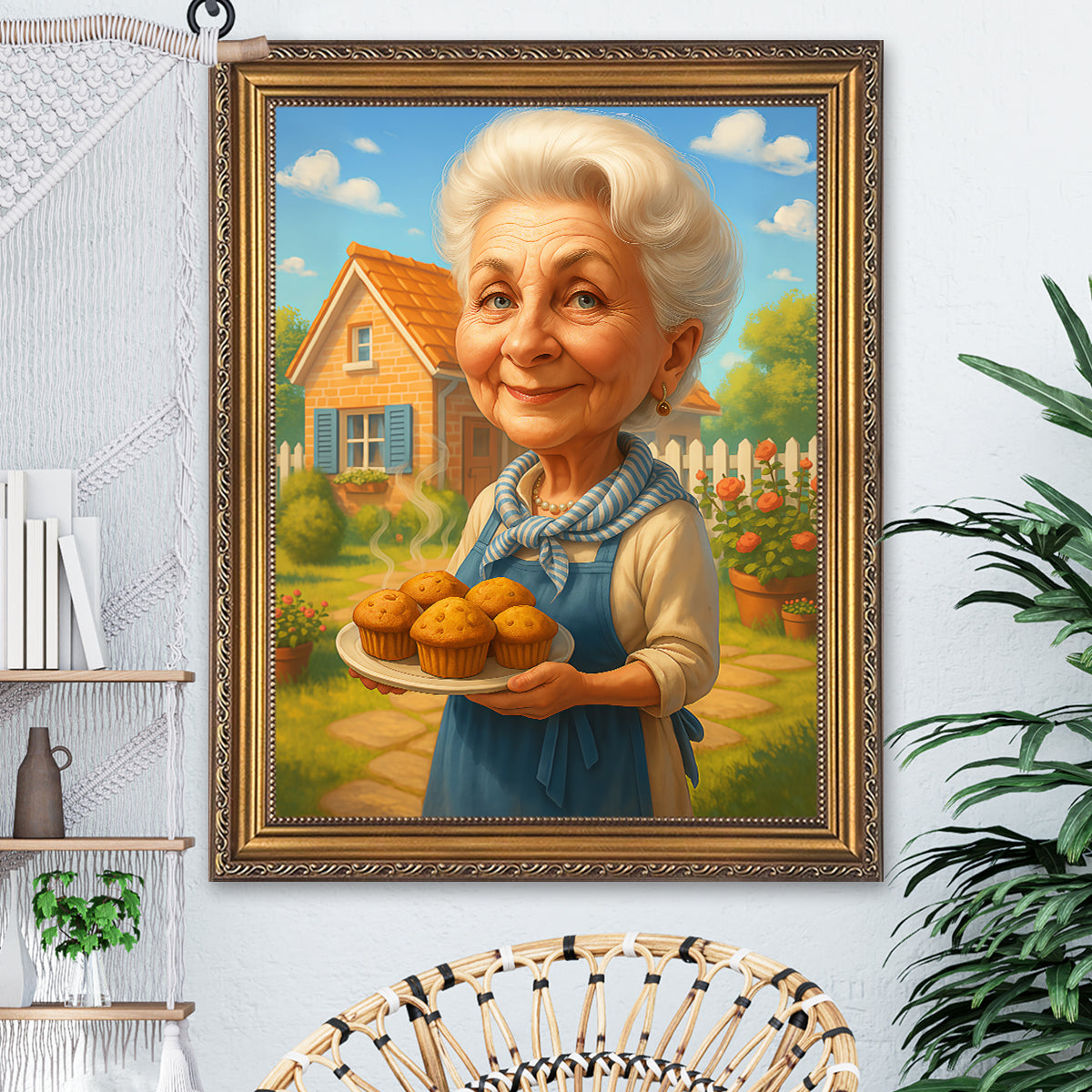 Babcia w stylu karykatury - obraz na płótnie z Twojego zdjęcia