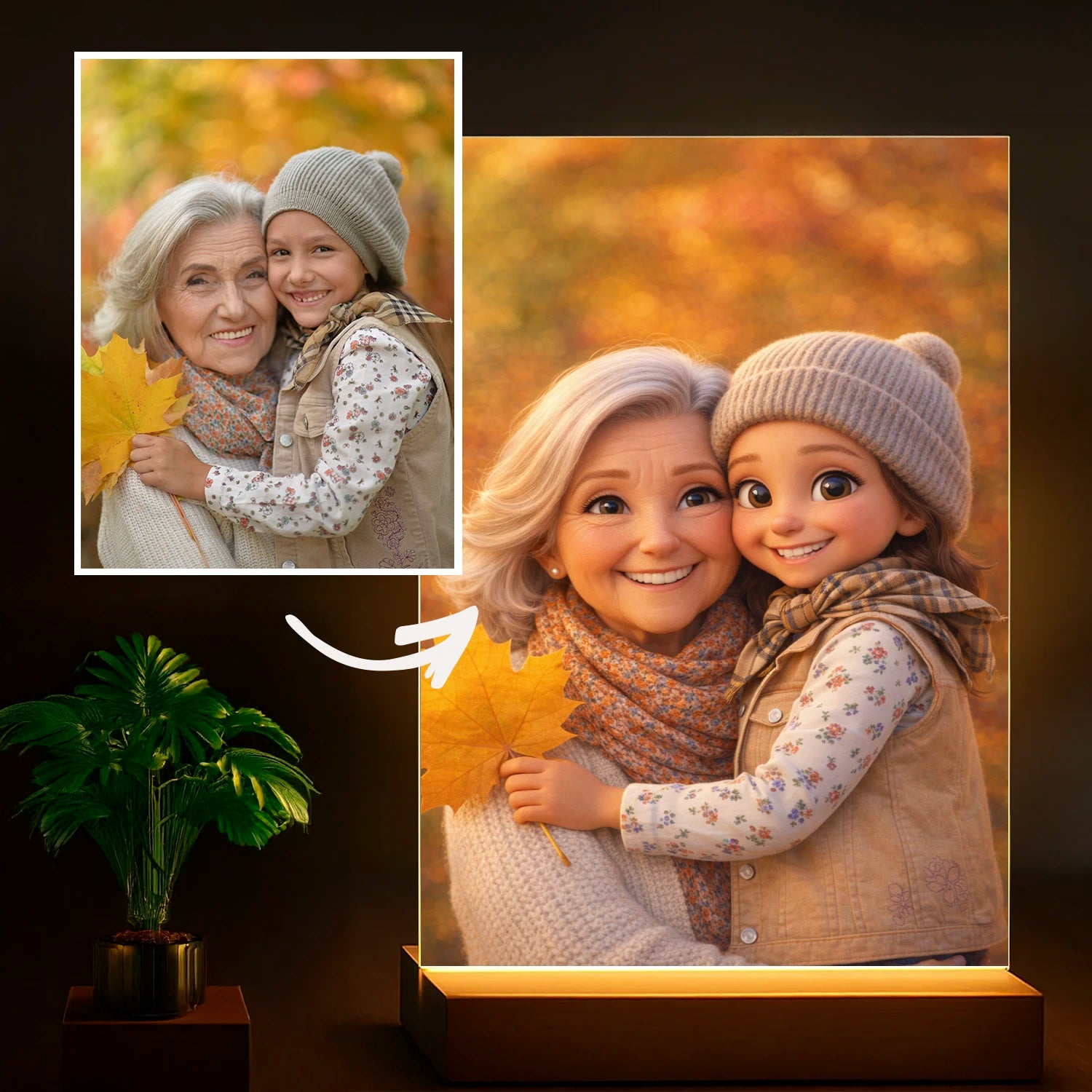 Image of Ilustracja babci i wnuczki w stylu bajkowym - druk na szkle, portret z Twojego zdjęcia