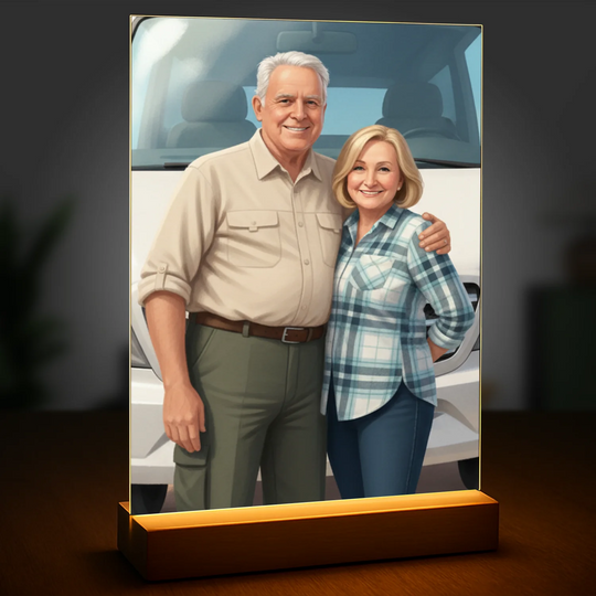 Ilustrowany portret dziadków - druk na szkle, portret z Twojego zdjęcia