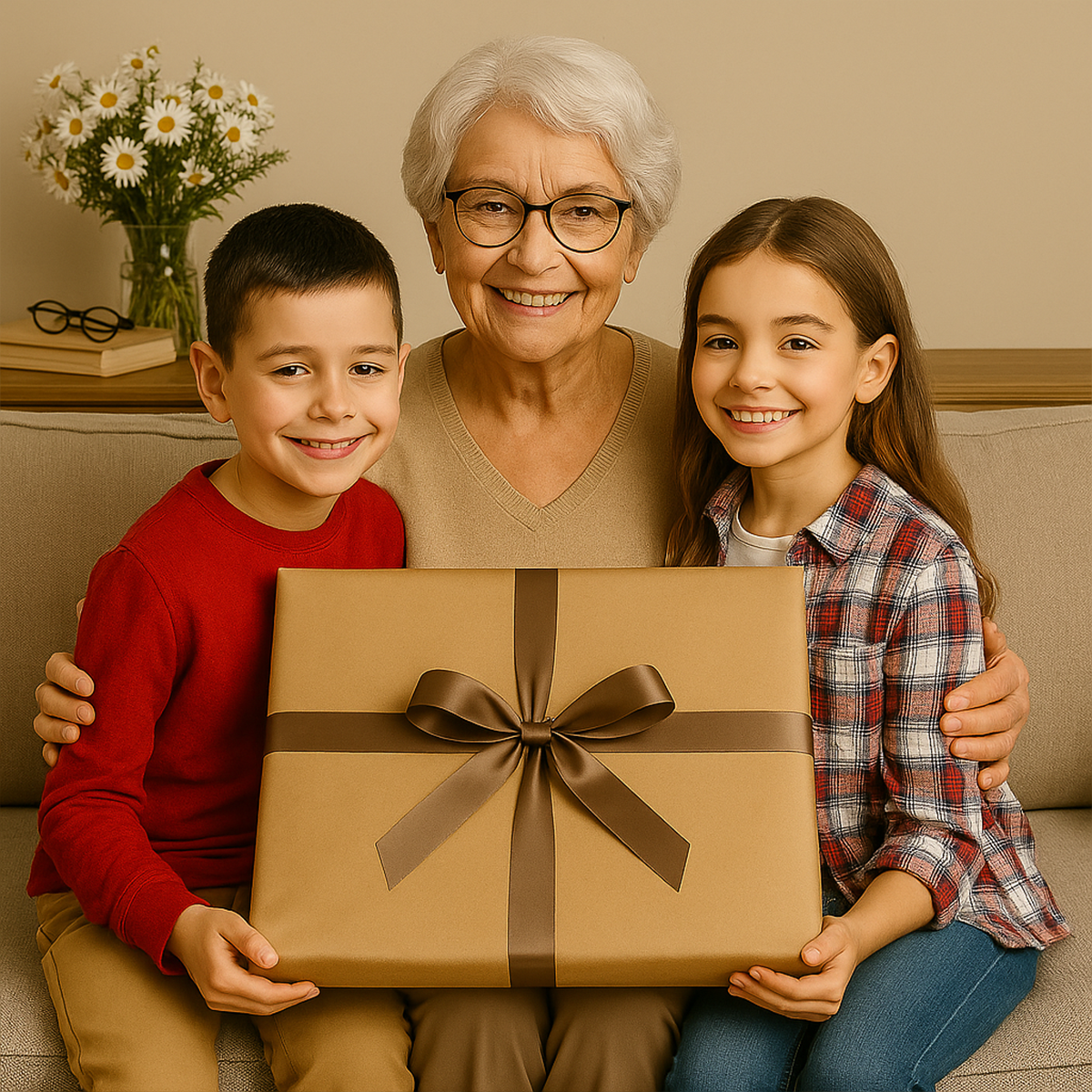 Image of Portret babci z wnukami - obraz na płótnie z Twojego zdjęcia