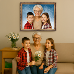 Image of Portret babci z wnukami - obraz na płótnie z Twojego zdjęcia