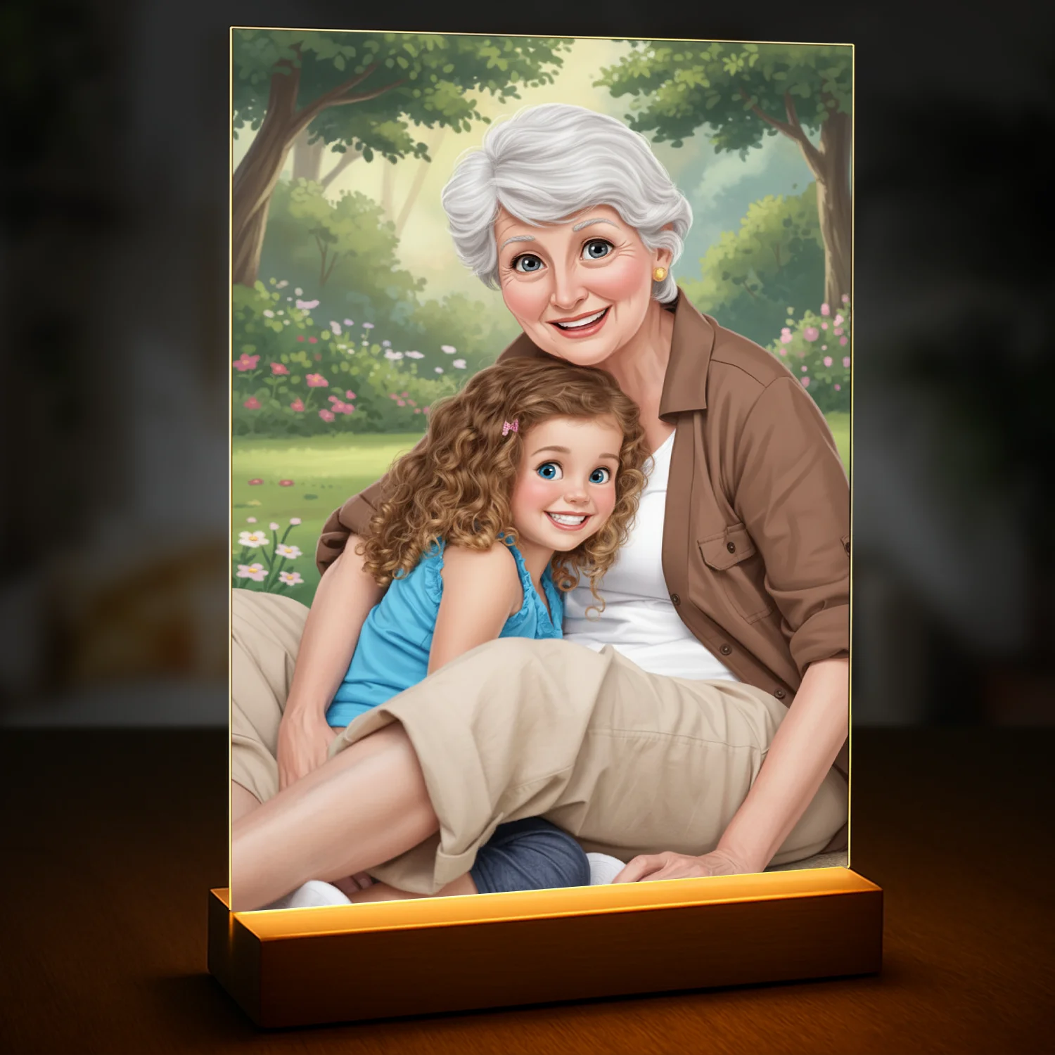 Image of Ilustrowany portret babci i wnuczki - druk na szkle, portret z Twojego zdjęcia