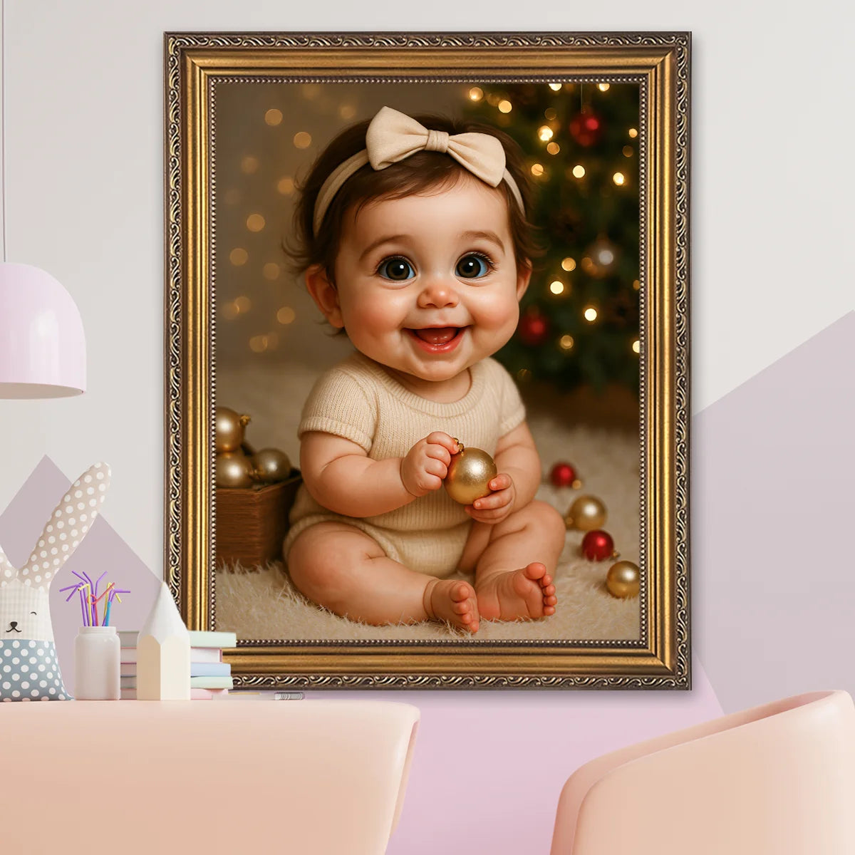 Image of Niemowlę przy choince - obraz na płótnie z Twojego zdjęcia