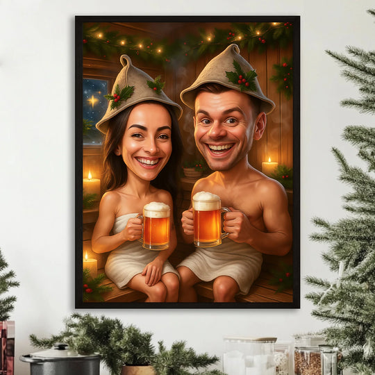 Karykatura pary w saunie - plakat z Twojego zdjęcia