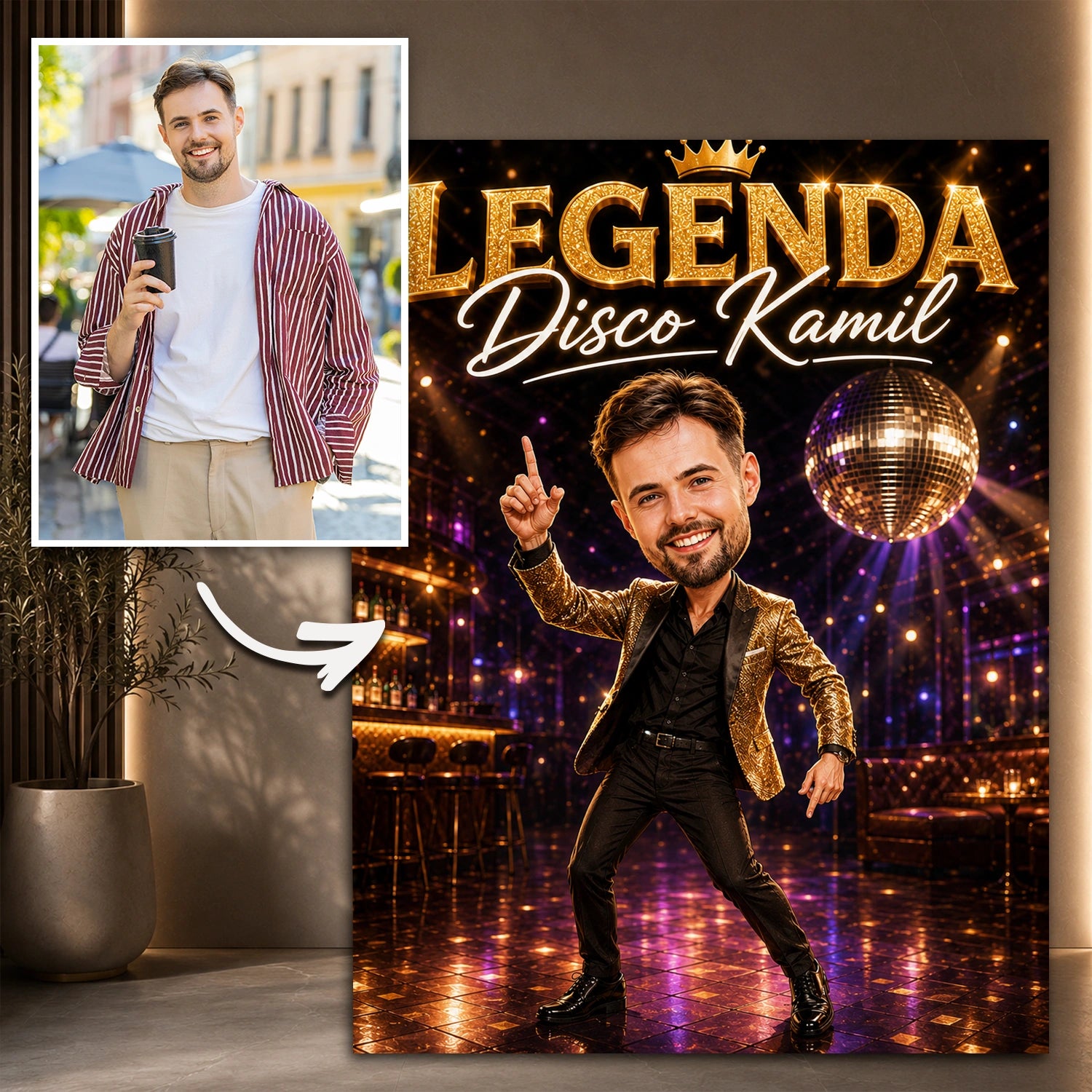 Image of Oryginalny prezent dla mężczyzny na urodziny – portret na szkle Legenda Disco