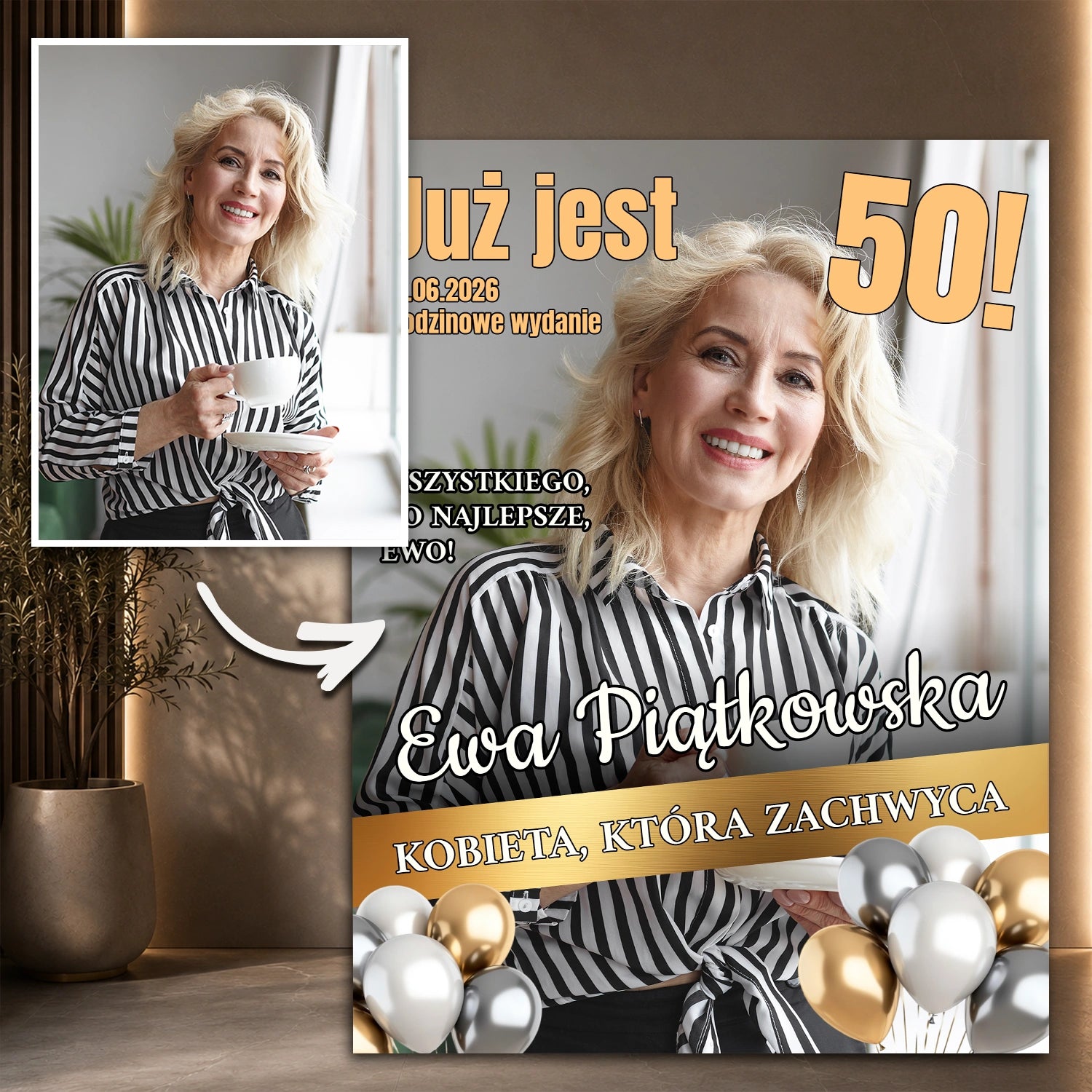 Image of Oryginalny prezent na 50. urodziny dla kobiety – personalizowany plakat Wyjątkowa od 50 lat