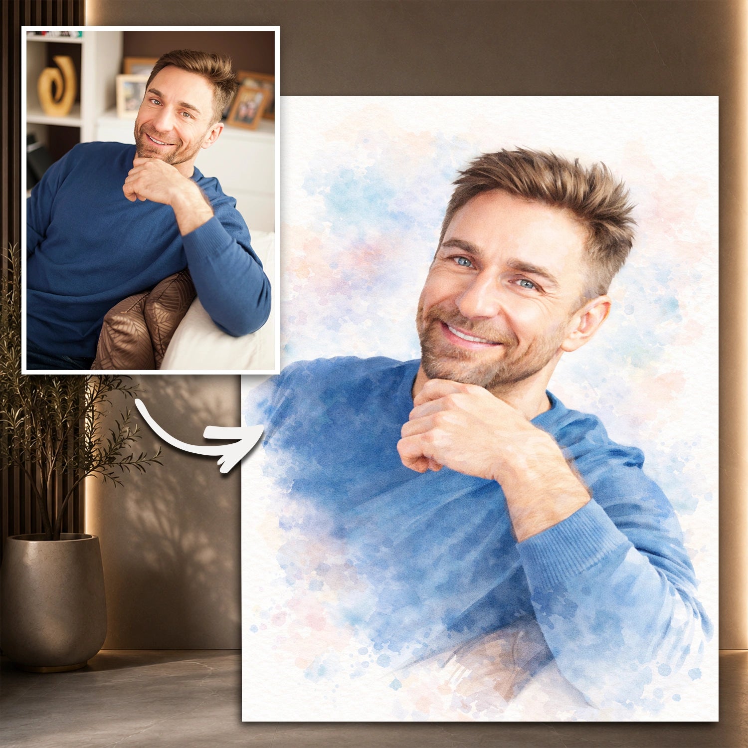 Image of Oryginalny prezent dla niego na urodziny – portret na szkle Akwarelowy styl