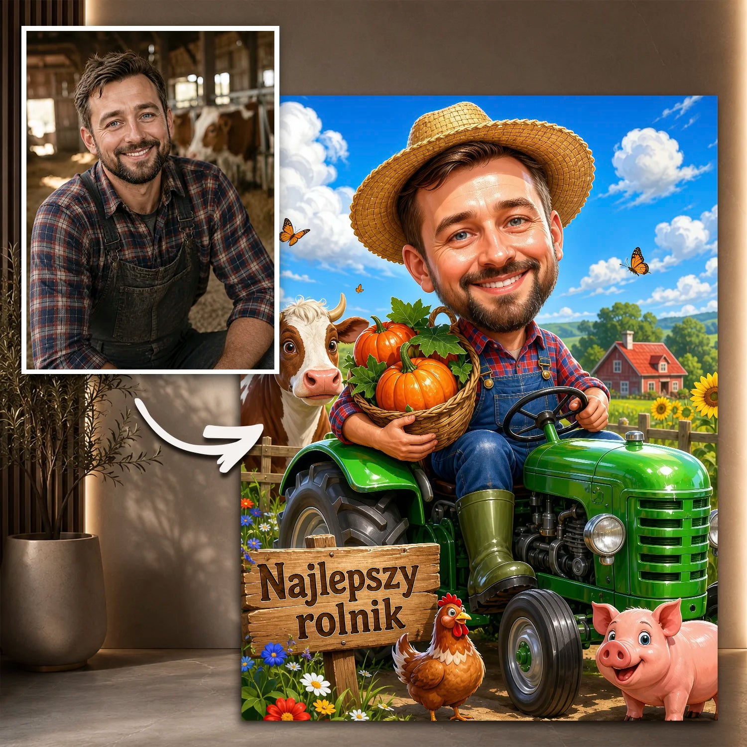 Image of Oryginalny prezent dla rolnika – karykatura na płótnie Najlepszy rolnik