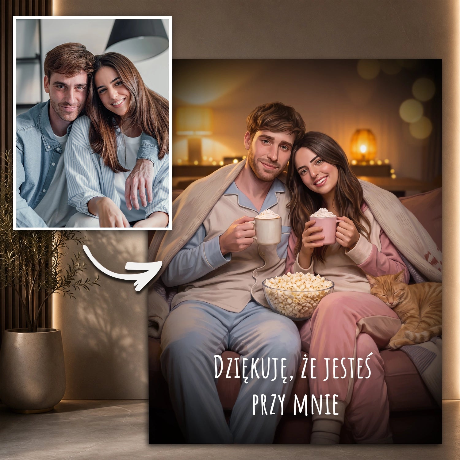 Image of Oryginalny prezent dla pary na rocznicę – portret na plakacie Dziękuję, że jesteś przy mnie
