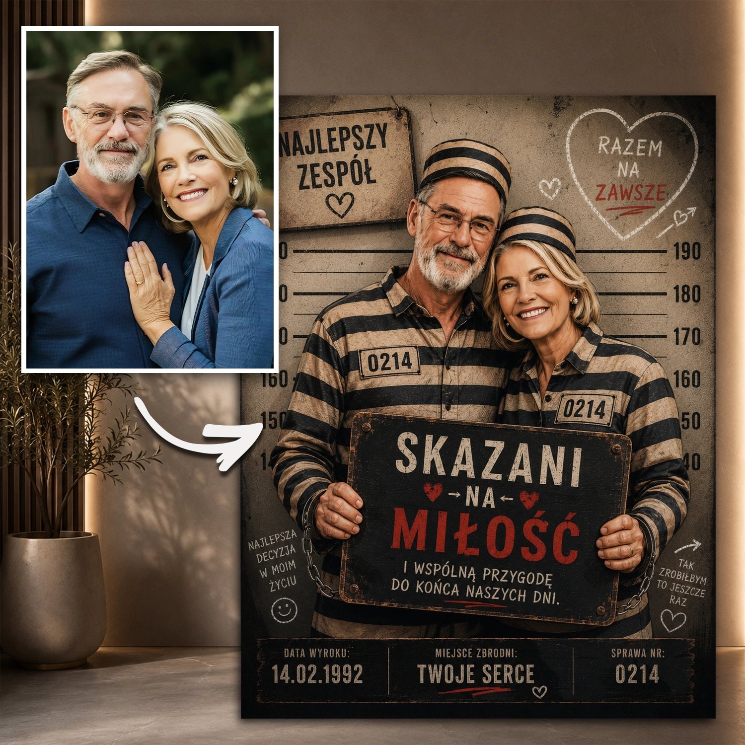 Image of Wyjątkowy prezent dla pary na rocznicę ślubu – portret na płótnie Skazani na miłość