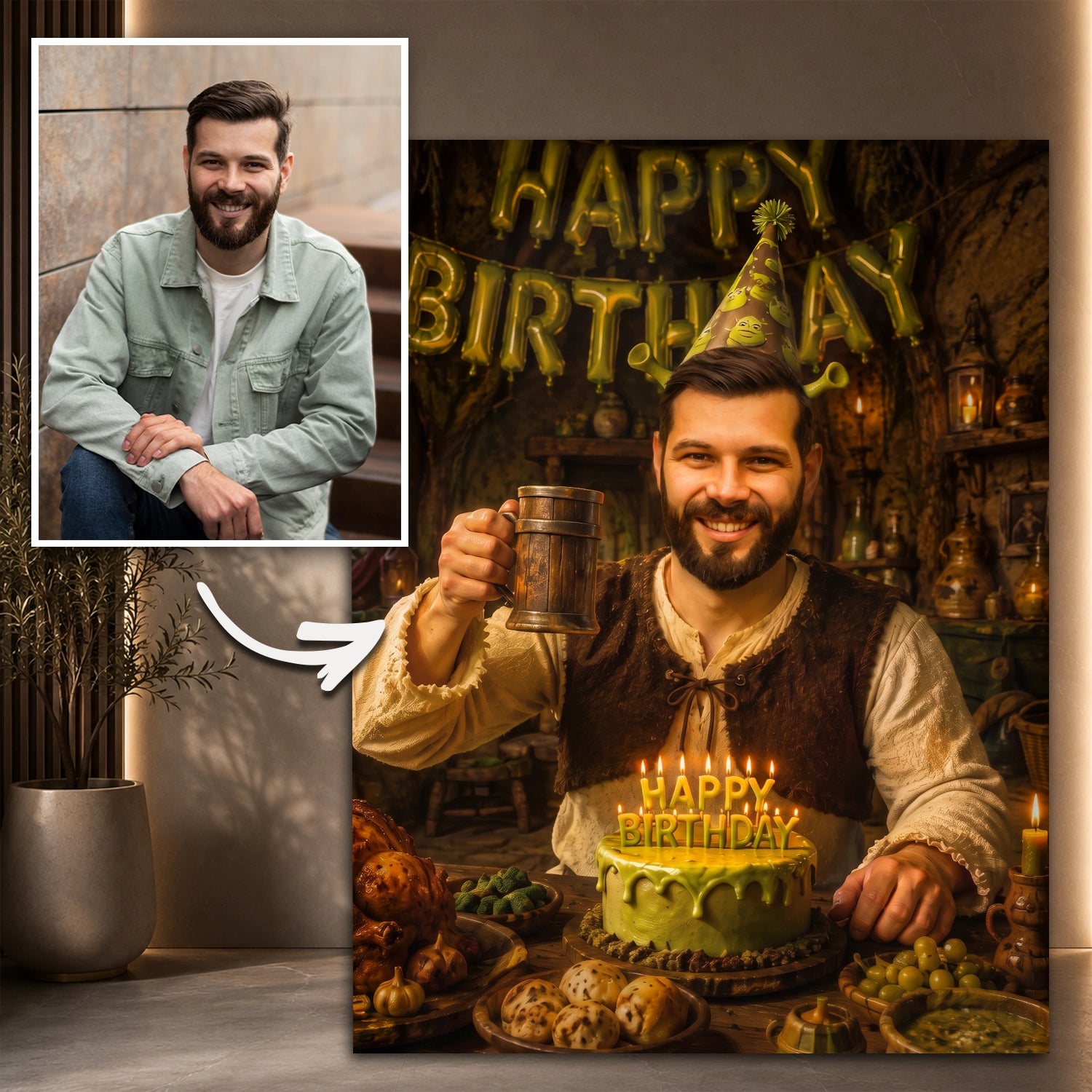 Image of Oryginalny prezent dla niego na urodziny – portret na szkle Urodzinowa biesiada