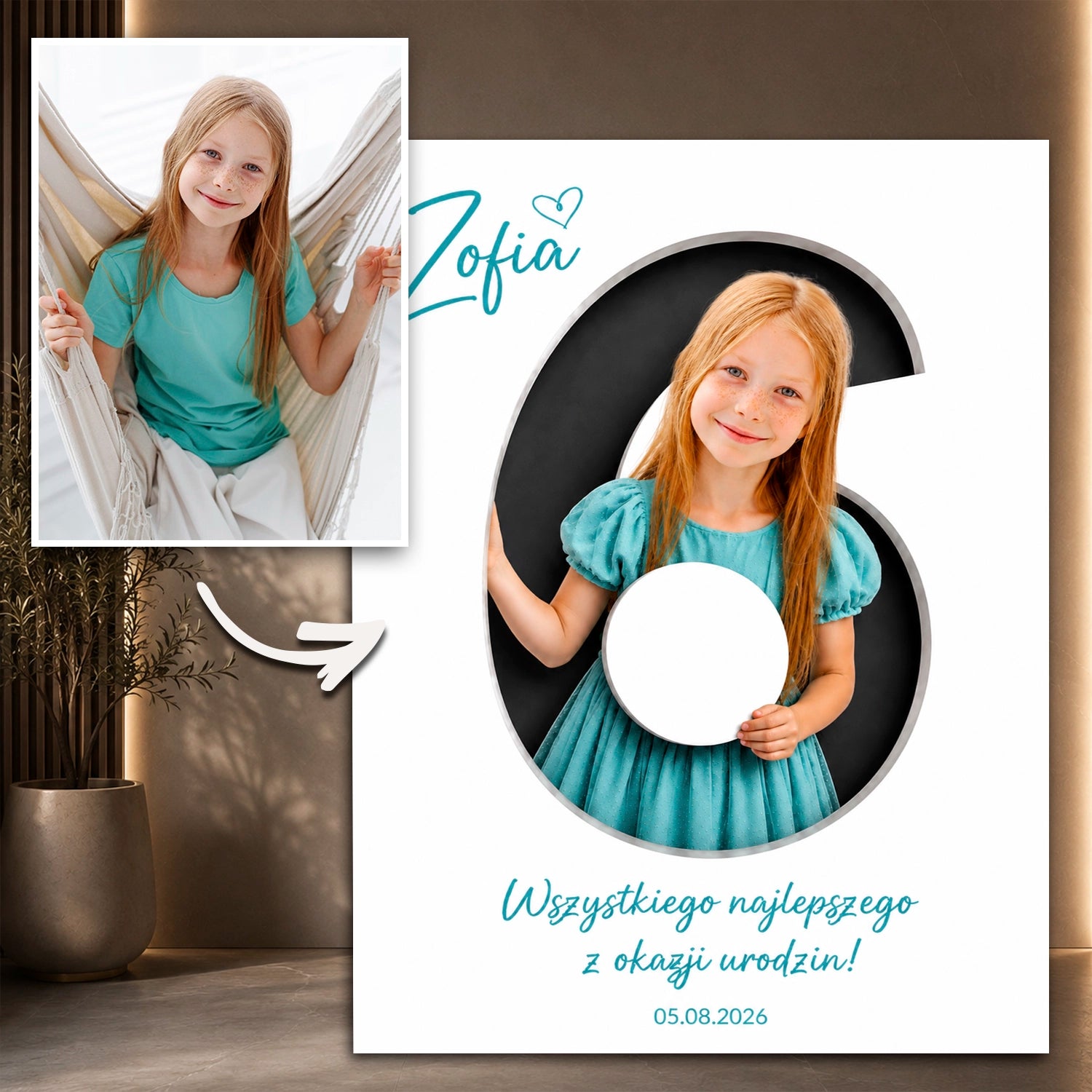 Image of Oryginalny prezent dla dziecka na 6 urodziny – portret na plakacie Z okazji szóstych urodzin