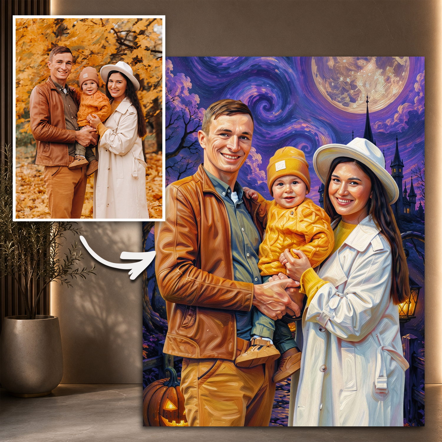 Image of Wyjątkowy prezent dla rodziny – portret na szkle Rodzina w stylu Halloween