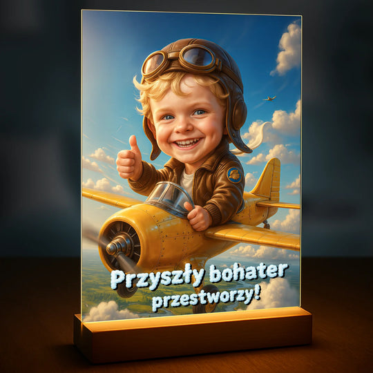 Mały pilot samolotu - druk na szkle, portret z Twojego zdjęcia