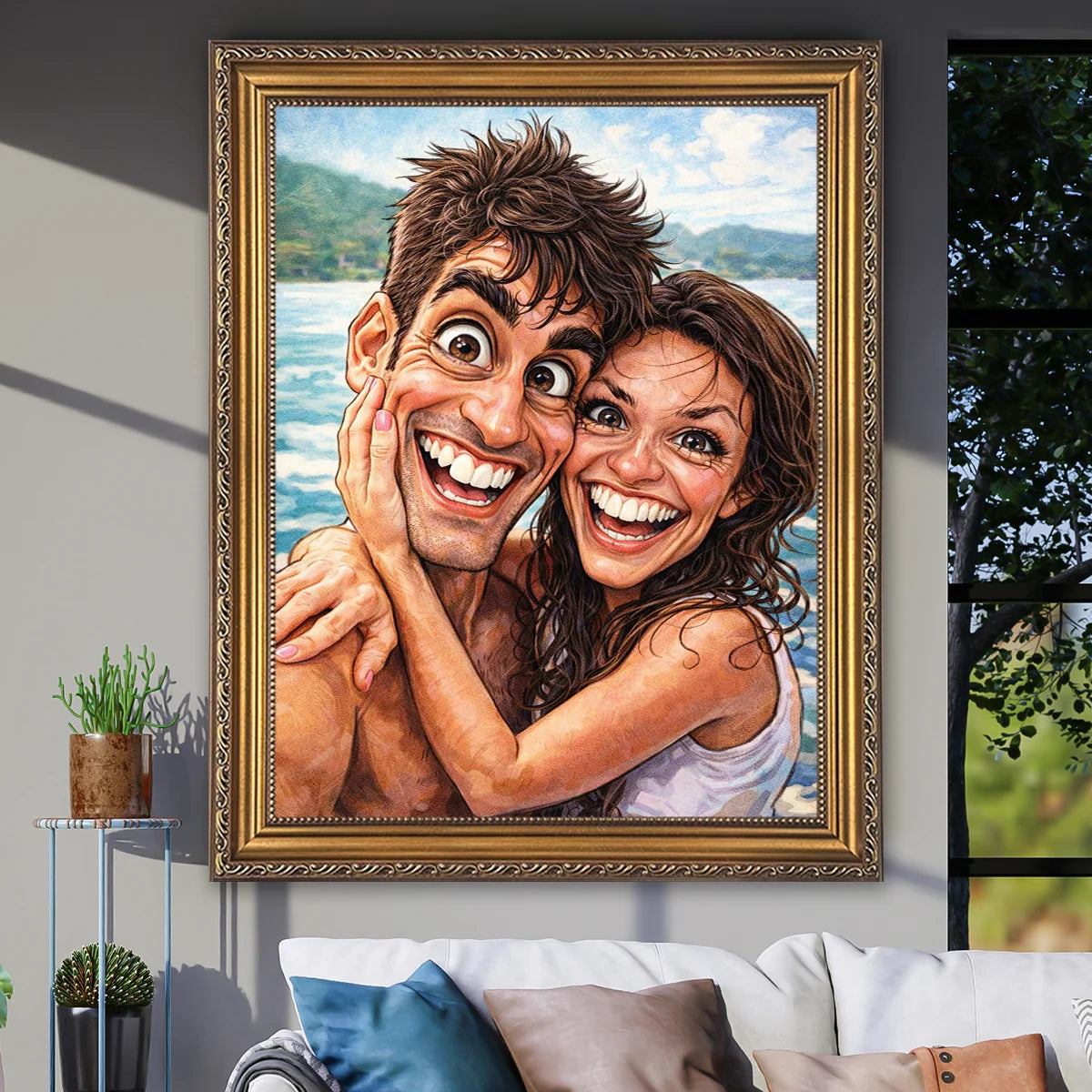 Image of Karykatura pary ze zdjęcia – roześmiana para, personalizowany portret, oryginalny prezent na rocznicę lub walentynki