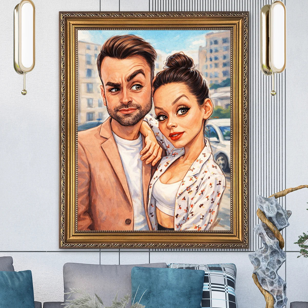 Image of Portret pary w stylu karykatury ze zdjęcia – personalizowany obraz dla dwojga, śmieszny prezent na rocznicę lub ślub