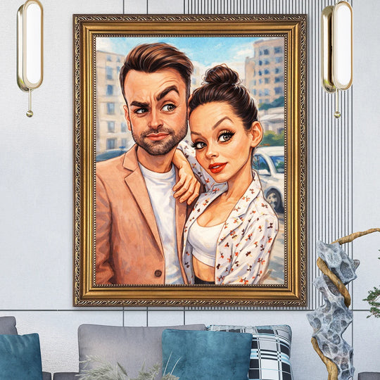 Historia pary w karykaturze - obraz na płótnie, personalizowany prezent na rocznicę