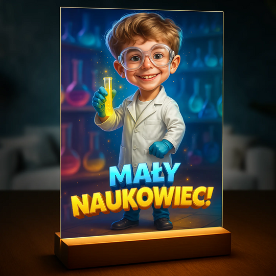 Mały naukowiec - druk na szkle, portret z Twojego zdjęcia