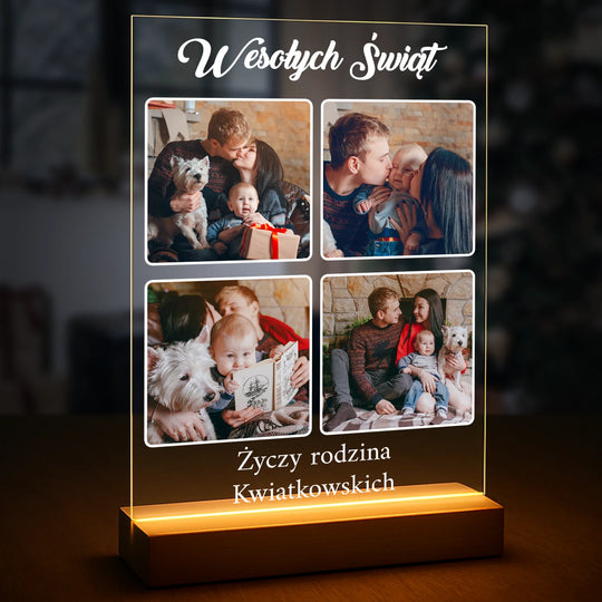 Kolaż + życzenia świąteczne od rodziny - druk na szkle z Twojego zdjęcia