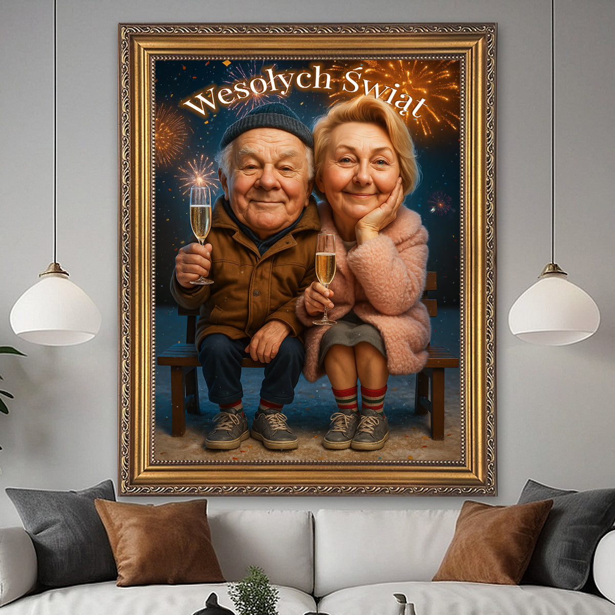 Image of Świąteczna karykatura małżonków - obraz na płótnie z Twojego zdjęcia